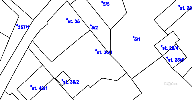 Parcela st. 36/1 v KÚ Hornosín, Katastrální mapa