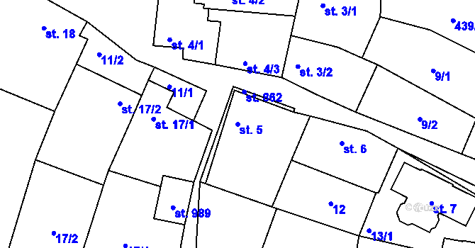 Parcela st. 5 v KÚ Horoměřice, Katastrální mapa