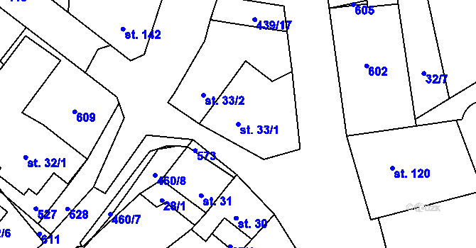 Parcela st. 33/1 v KÚ Horoměřice, Katastrální mapa