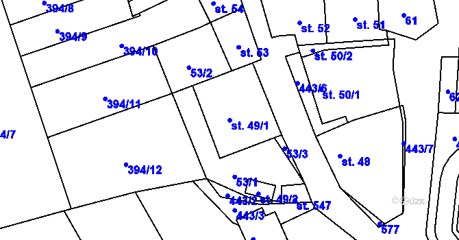 Parcela st. 49/1 v KÚ Horoměřice, Katastrální mapa