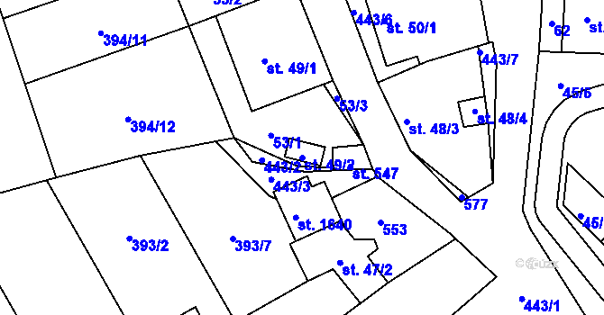 Parcela st. 49/2 v KÚ Horoměřice, Katastrální mapa