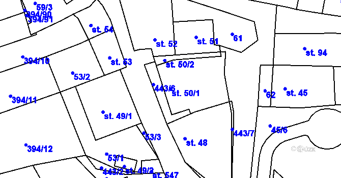 Parcela st. 50/1 v KÚ Horoměřice, Katastrální mapa