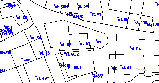 Parcela st. 51 v KÚ Horoměřice, Katastrální mapa