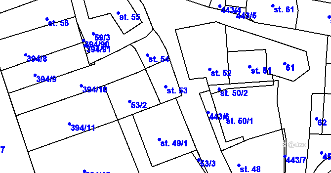 Parcela st. 53 v KÚ Horoměřice, Katastrální mapa