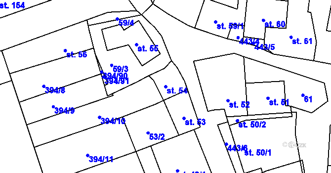 Parcela st. 54 v KÚ Horoměřice, Katastrální mapa