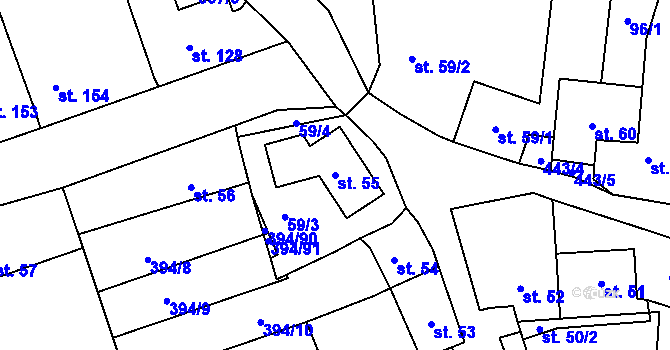 Parcela st. 55 v KÚ Horoměřice, Katastrální mapa