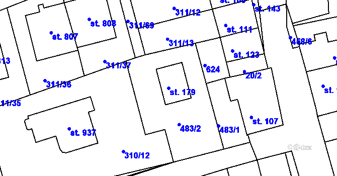 Parcela st. 179 v KÚ Horoměřice, Katastrální mapa