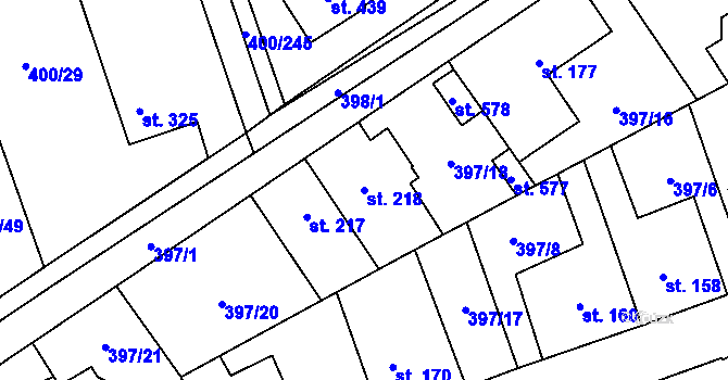 Parcela st. 218 v KÚ Horoměřice, Katastrální mapa