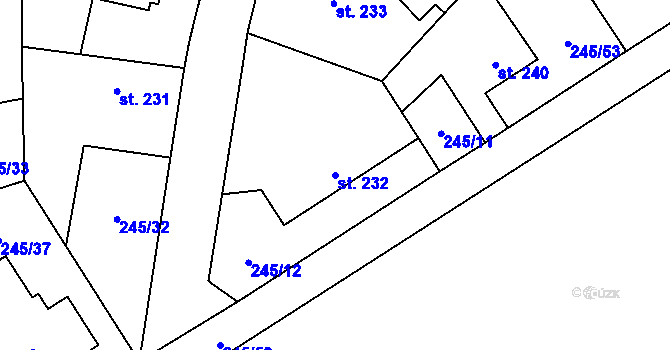 Parcela st. 232 v KÚ Horoměřice, Katastrální mapa