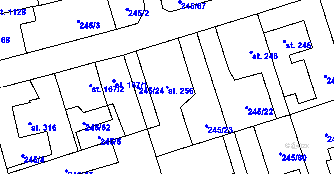 Parcela st. 256 v KÚ Horoměřice, Katastrální mapa