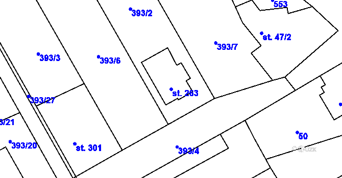 Parcela st. 263 v KÚ Horoměřice, Katastrální mapa