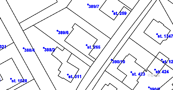 Parcela st. 265 v KÚ Horoměřice, Katastrální mapa
