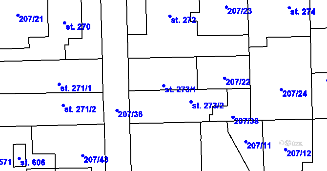Parcela st. 273/1 v KÚ Horoměřice, Katastrální mapa