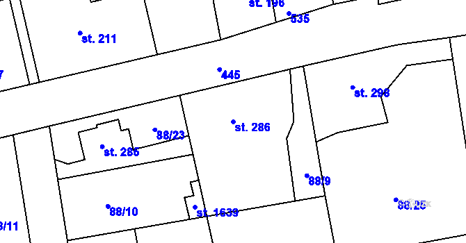 Parcela st. 286 v KÚ Horoměřice, Katastrální mapa