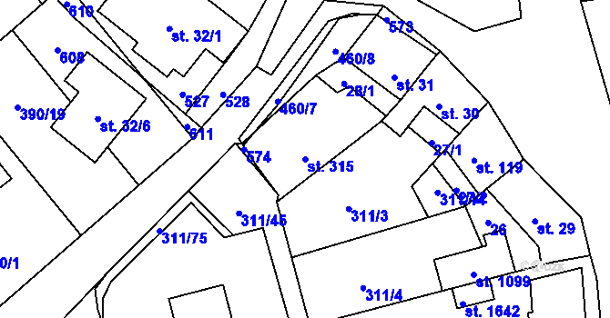 Parcela st. 315 v KÚ Horoměřice, Katastrální mapa