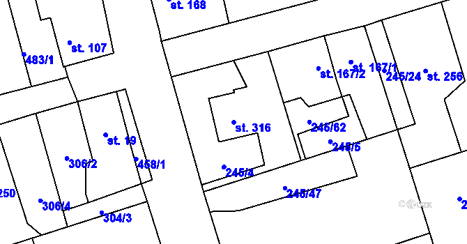 Parcela st. 316 v KÚ Horoměřice, Katastrální mapa