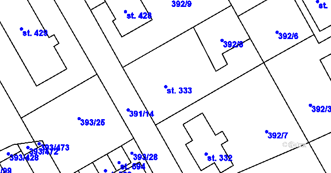 Parcela st. 333 v KÚ Horoměřice, Katastrální mapa