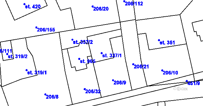 Parcela st. 337/1 v KÚ Horoměřice, Katastrální mapa
