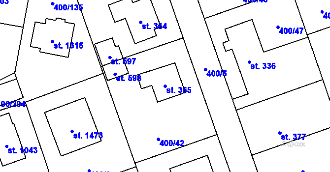 Parcela st. 365 v KÚ Horoměřice, Katastrální mapa