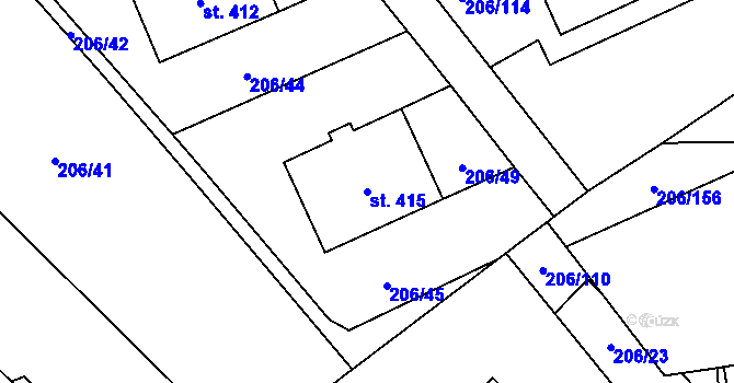 Parcela st. 415 v KÚ Horoměřice, Katastrální mapa