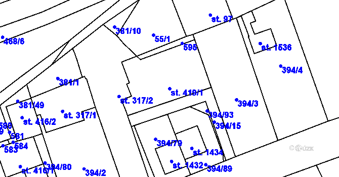 Parcela st. 419/1 v KÚ Horoměřice, Katastrální mapa