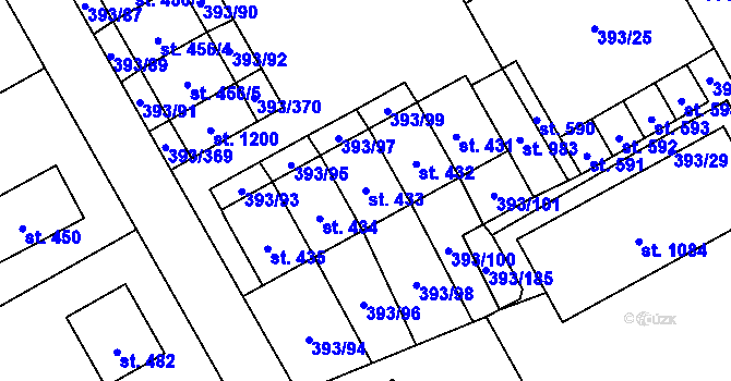 Parcela st. 433 v KÚ Horoměřice, Katastrální mapa