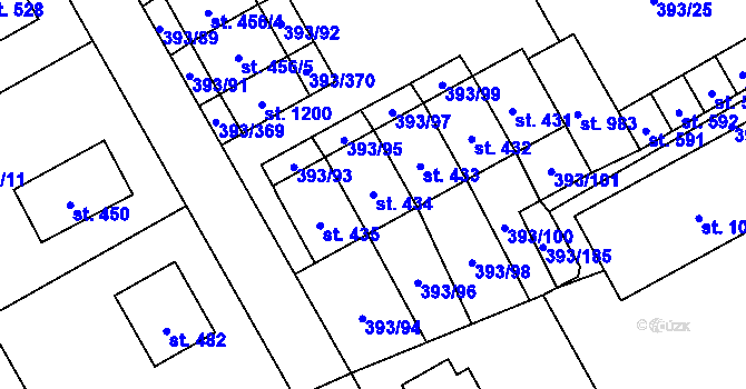 Parcela st. 434 v KÚ Horoměřice, Katastrální mapa