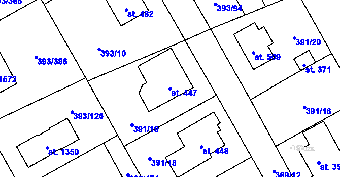 Parcela st. 447 v KÚ Horoměřice, Katastrální mapa