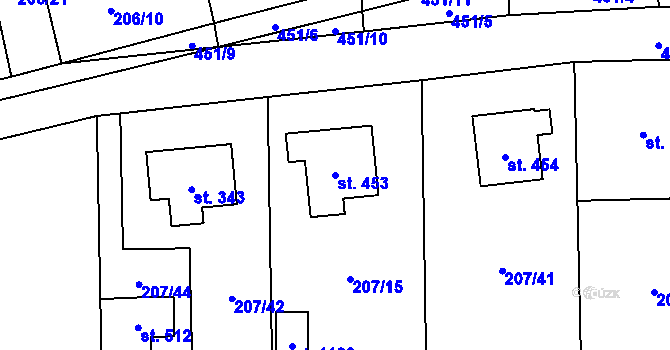 Parcela st. 453 v KÚ Horoměřice, Katastrální mapa