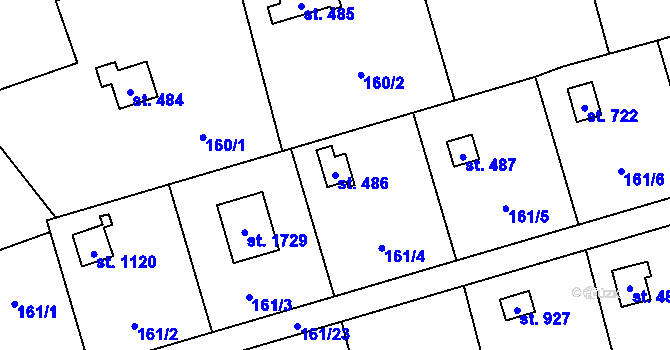 Parcela st. 486 v KÚ Horoměřice, Katastrální mapa