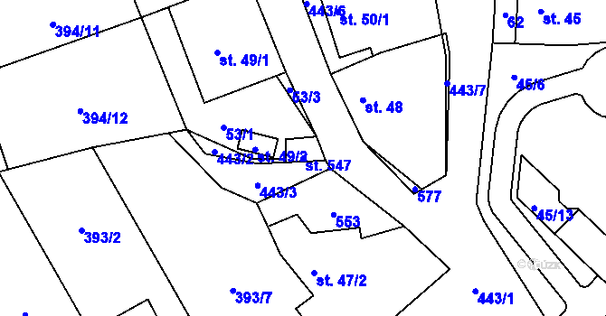 Parcela st. 547 v KÚ Horoměřice, Katastrální mapa
