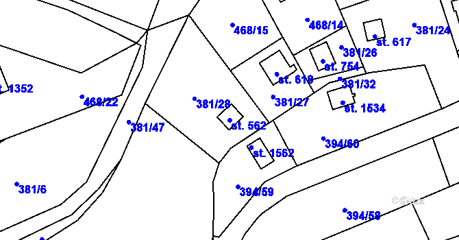 Parcela st. 562 v KÚ Horoměřice, Katastrální mapa