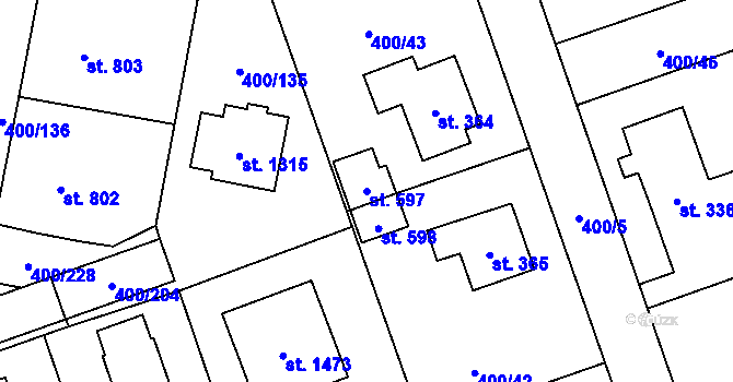 Parcela st. 597 v KÚ Horoměřice, Katastrální mapa