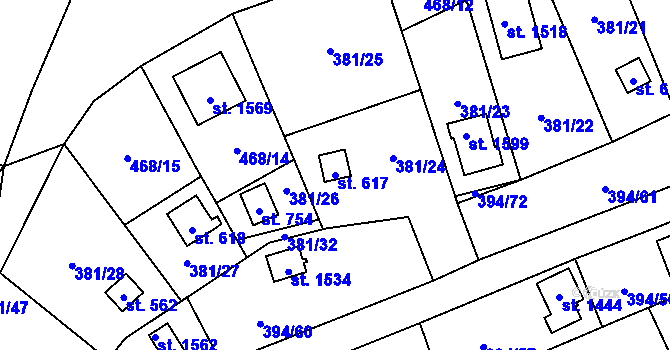 Parcela st. 617 v KÚ Horoměřice, Katastrální mapa