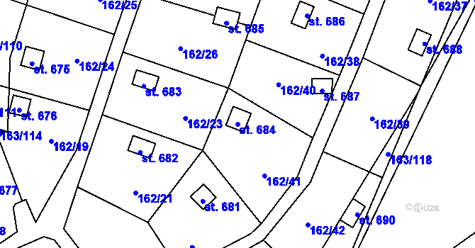 Parcela st. 684 v KÚ Horoměřice, Katastrální mapa