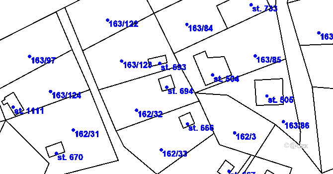 Parcela st. 694 v KÚ Horoměřice, Katastrální mapa
