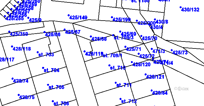 Parcela st. 709/1 v KÚ Horoměřice, Katastrální mapa