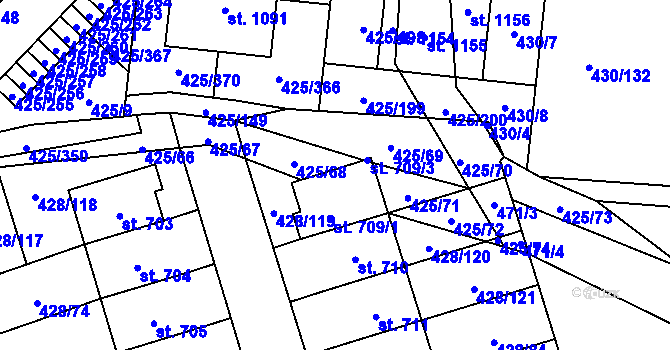 Parcela st. 709/2 v KÚ Horoměřice, Katastrální mapa