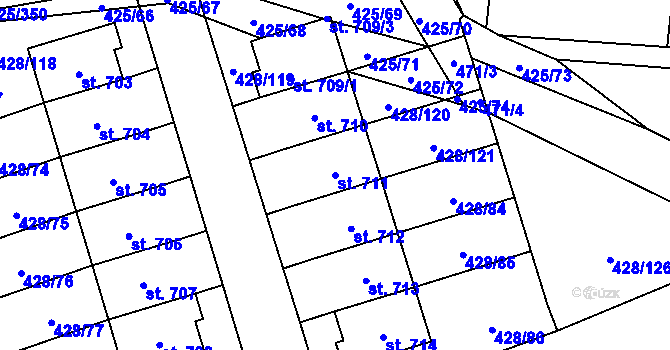Parcela st. 711 v KÚ Horoměřice, Katastrální mapa