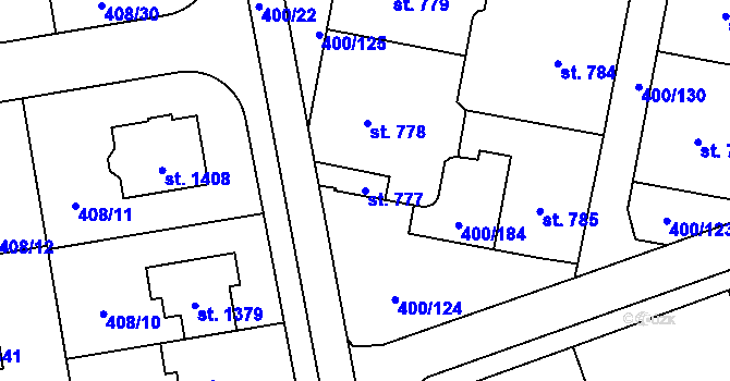 Parcela st. 777 v KÚ Horoměřice, Katastrální mapa