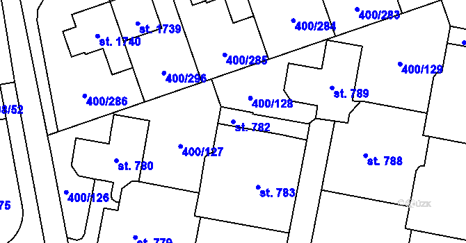 Parcela st. 782 v KÚ Horoměřice, Katastrální mapa
