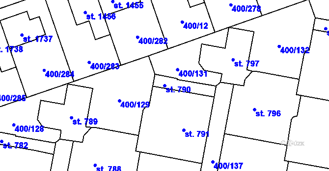 Parcela st. 790 v KÚ Horoměřice, Katastrální mapa