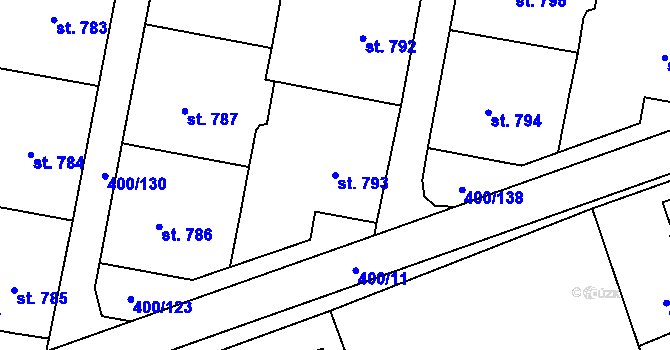 Parcela st. 793 v KÚ Horoměřice, Katastrální mapa