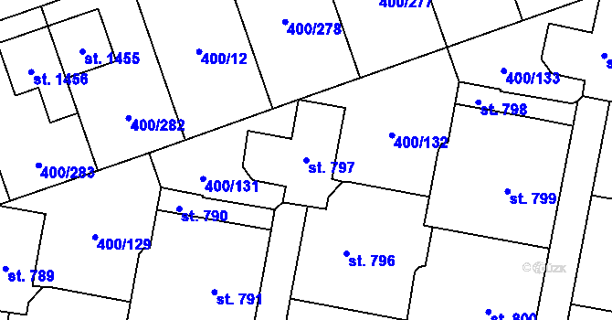 Parcela st. 797 v KÚ Horoměřice, Katastrální mapa