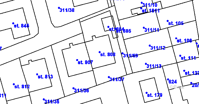 Parcela st. 808 v KÚ Horoměřice, Katastrální mapa
