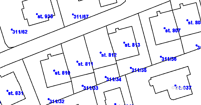 Parcela st. 812 v KÚ Horoměřice, Katastrální mapa