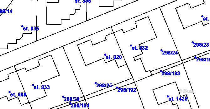 Parcela st. 820 v KÚ Horoměřice, Katastrální mapa