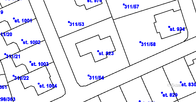 Parcela st. 823 v KÚ Horoměřice, Katastrální mapa