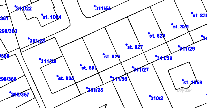 Parcela st. 826 v KÚ Horoměřice, Katastrální mapa