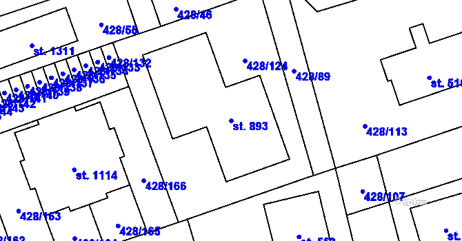 Parcela st. 893 v KÚ Horoměřice, Katastrální mapa